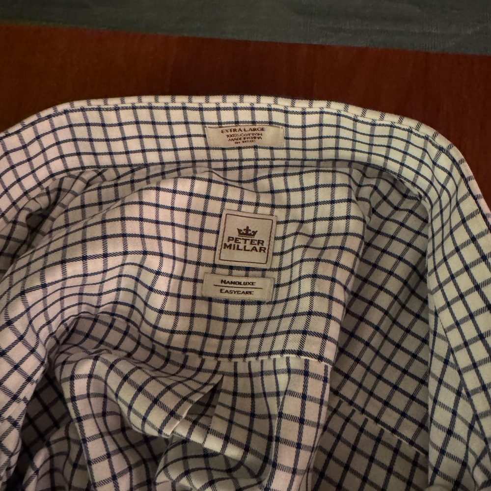 Peter Millar Men's Navy and White Plaid Shirt